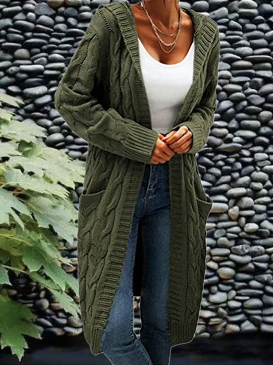 Mulheres Carregam Moda Roupa de rua Casual Côr Sólida Cabo Com Capuz Bolsos Tricotado Manga Longa Tops regulares Tricotar Ao ar livre Diário Para Noite Vinho Verde Tropa Outono Inverno de 2025 por $52.99 –P8