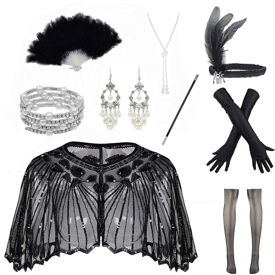 Retro Vintage Loucos anos 20 Anos 20 Roupa Faixa De Cabelo Estilo Melindrosa Conjunto de acessórios O Grande Gatsby Convidado do casamento Paetês Lantejoula Mulheres Dia Das Bruxas Carnaval Baile de de 2025 por $40.99 –P9