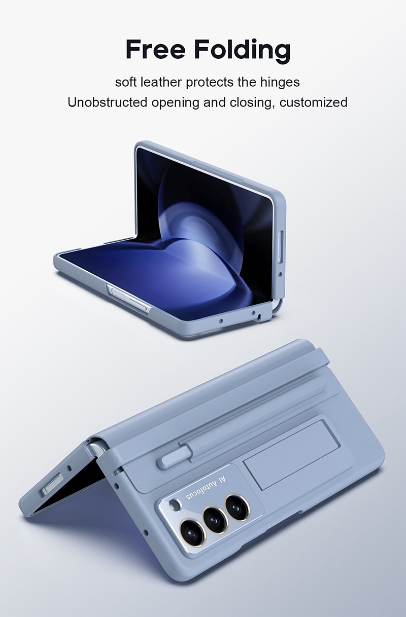 telefoon hoesje Voor Samsung Galaxy Z-vouw 6 Z Fold 5 Z Fold 4 Achterkant met standaard en schermbeschermer met S Pen Effen Kleur PC PU-nahka 2026 - $39.99 –P9