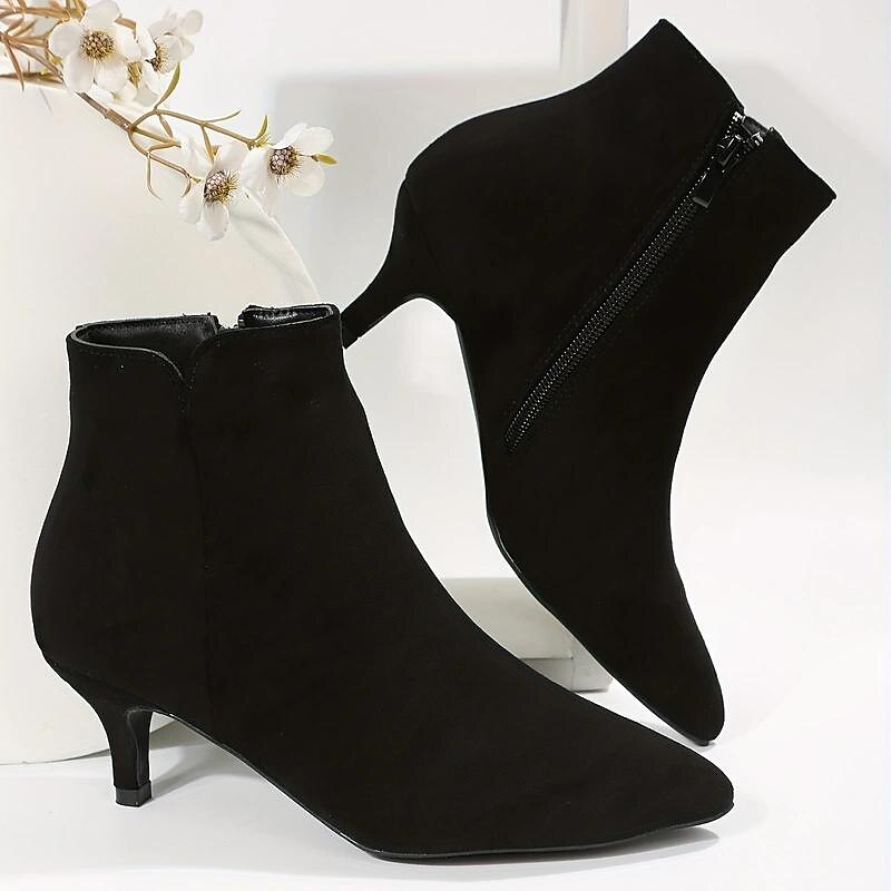 bottines chics à bout pointu en similicuir noir pour femmes avec fermeture à glissière - idéales pour les soirées, les tenues de bureau et les sorties à la mode de 2025 ? $34.99 –P3