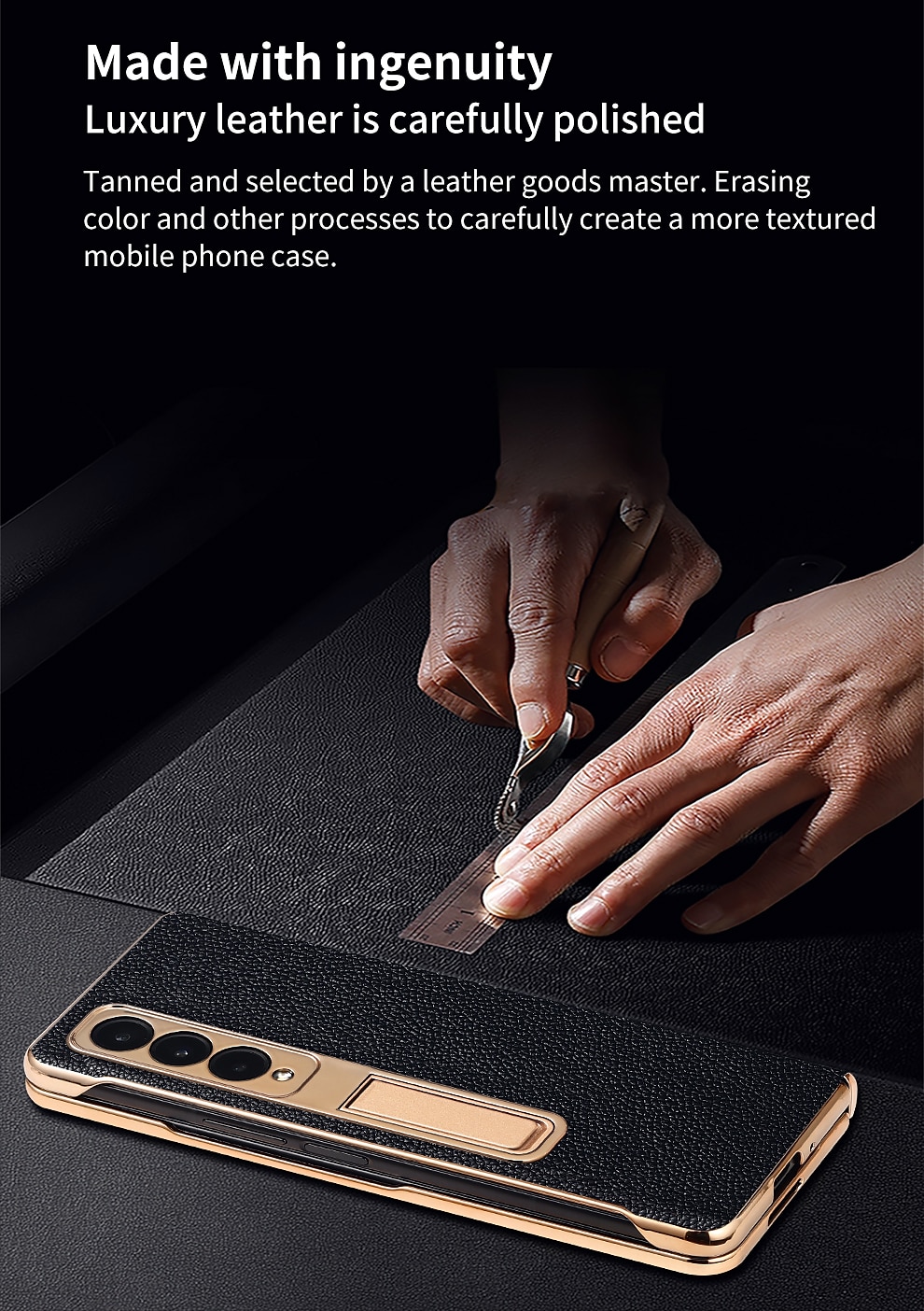 Leather Phone Case for Samsung Galaxy Z Fold 5 4 3 Fold4 Fold5 Gold Plating Magnetic Hinge Stand Back Cover with Mirror Film 2025 - $51.99 –P3