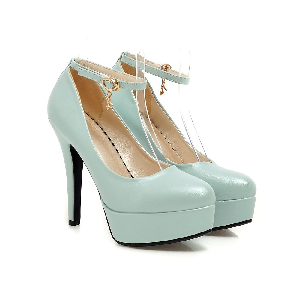 Mujer Tacones Zapatos De Vestir Boda Fiesta Oficina Tacones De Boda Plataforma Tacón de Aguja Dedo redondo Elegante Moda Negocios Cuero Sintético Tira de tobillo Negro Blanco Azul Piscina 2025 - $64.99 –P4