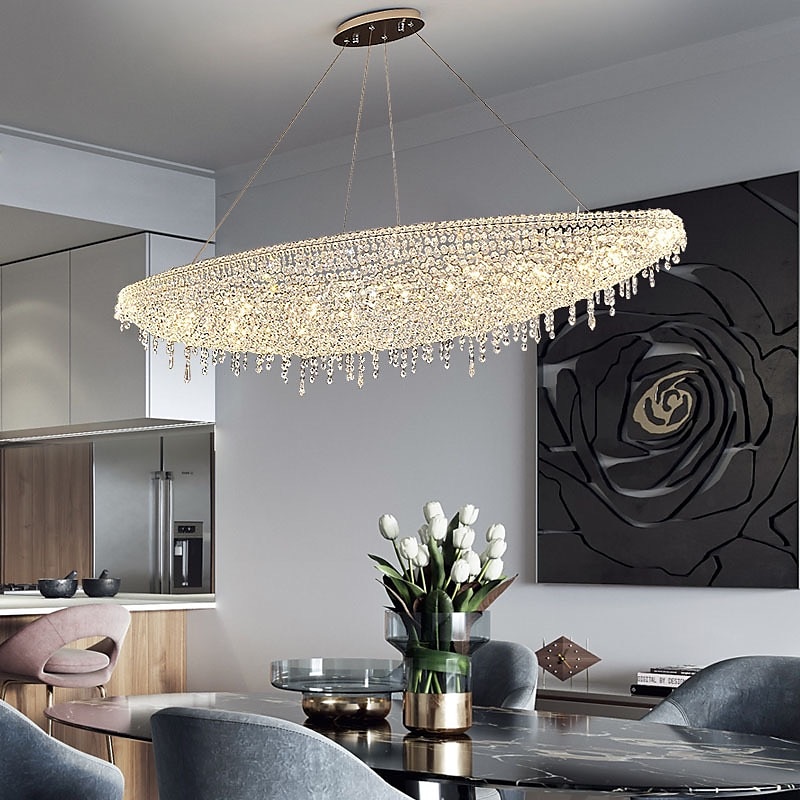 lysekrone led krystall 80 cm /8 lys flush mount lys spiraltrapp lang lysekrone villa trapp lys duplex lysekrone 110-240v 2025 - $1513.49 –P9