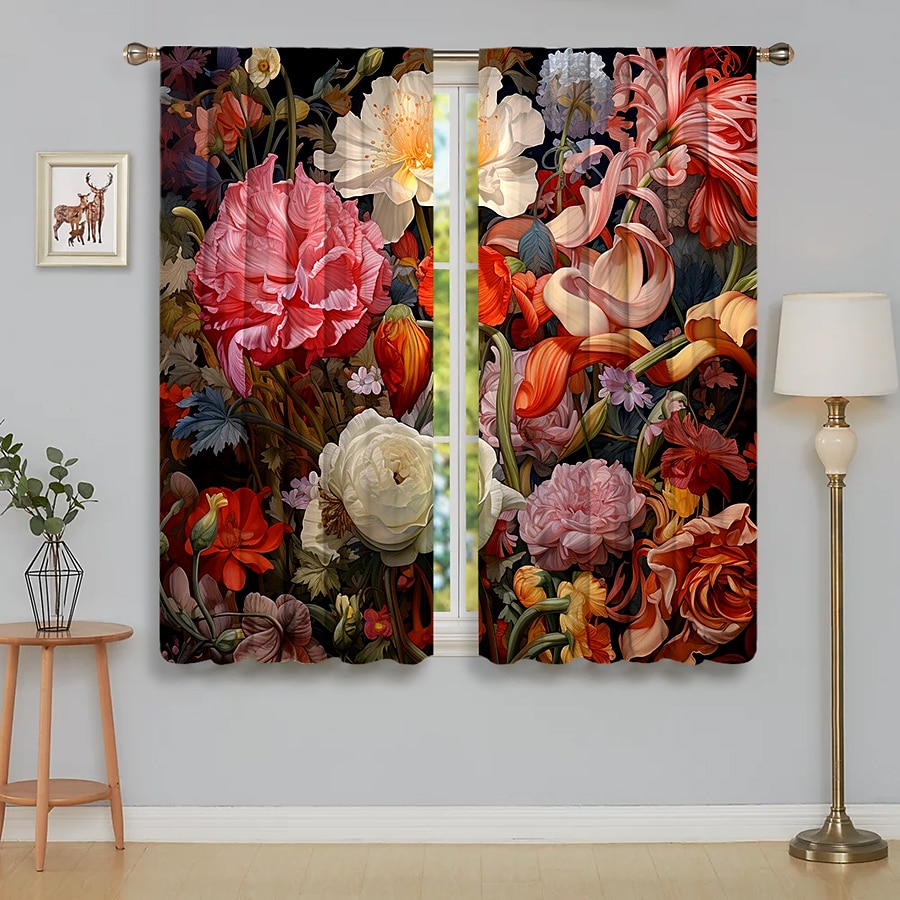 2 Panels Curtains For Living Room Bedroom, Flowers Curtain Drapes for Bedroom Door Kitchen Window Treatments Thermal Insulated Room Darkening 2025 - $22.99 –P18