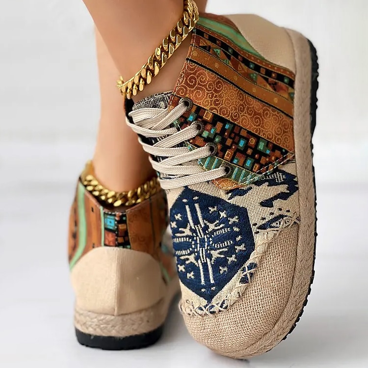 tênis feminino boêmio com cadarço – calçados casuais de lona com estampa étnica e sola trançada, calçados leves e confortáveis para caminhada, uso diário e viagens de 2026 por $36.99 –P3