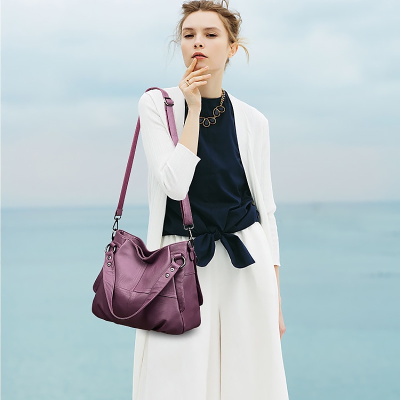 Per donna Borsa Borsa a tracolla Borsa a spalla Borsa Boston Pelle PU All'aperto Shopping Quotidiano Cerniera Grande Capacità Impermeabile Durevole Tinta unica Trapuntato Rosso violaceo Nero Bianco del 2025 a $29.25 –P1