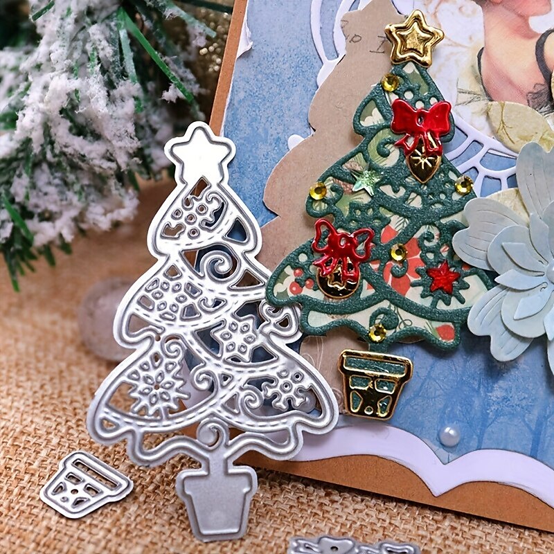 1ks vánoční stromeček kovová vyřezávací matrice scrapbooking embossovací přání výroba šablon kutilství pro kutily přáníčka ruční výroba účtu 2025 - $10.49 –P1