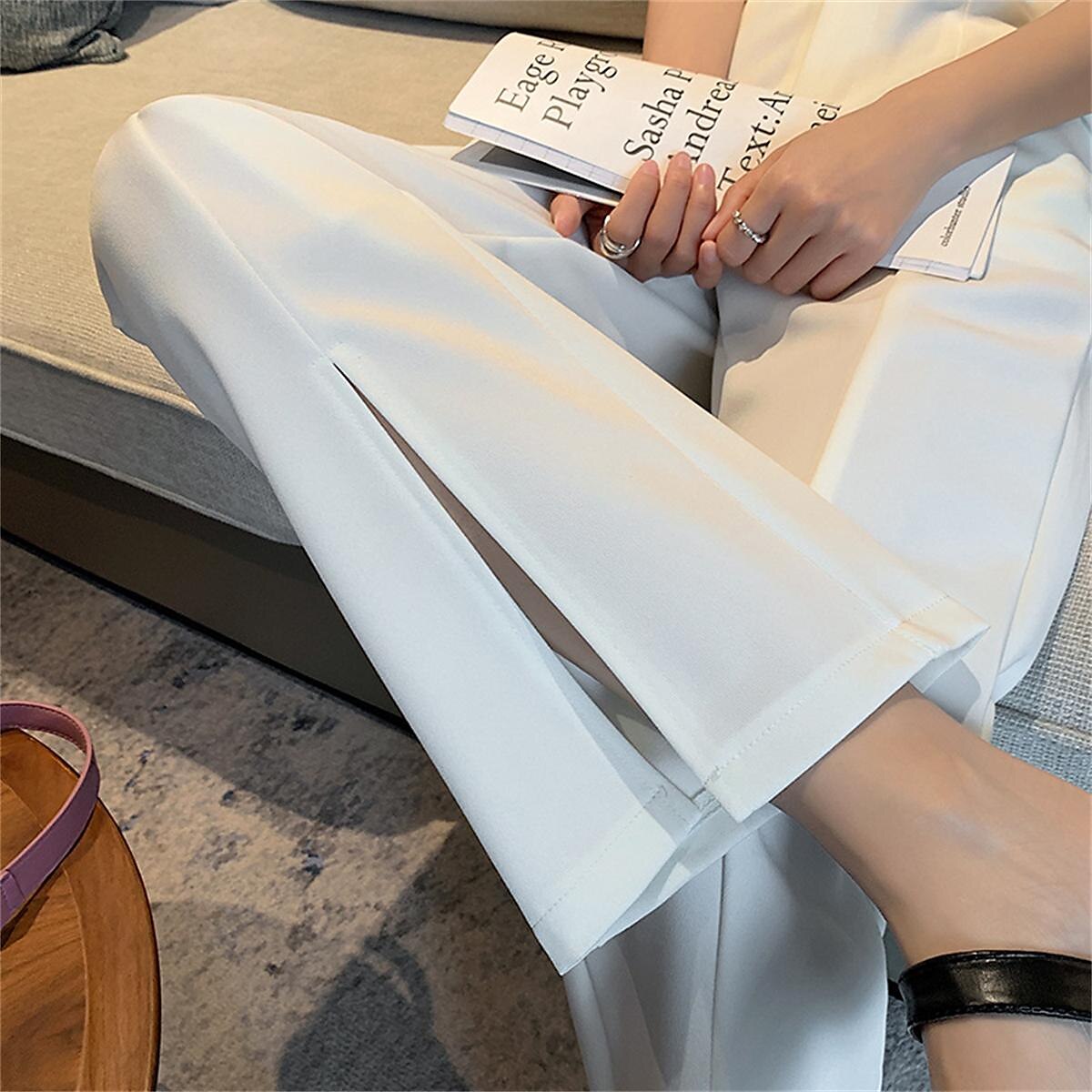 Women's Dress Pants Wide Leg Pants Trousers Full Length Fashion Streetwear Outdoor Office White little man (under 156) White regular (below 164) XS S Fall Winter 2023 - US $37.99 –P1