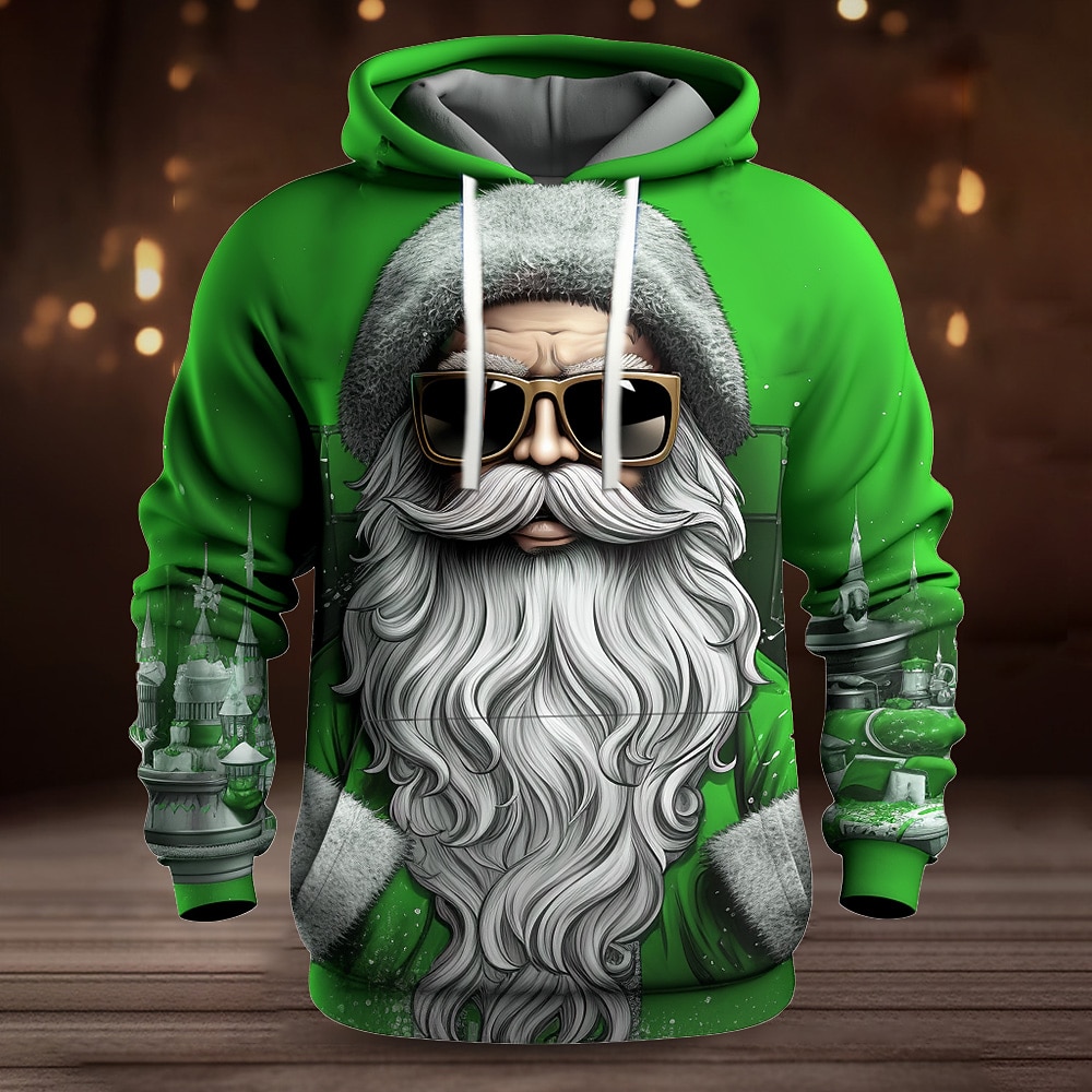 Sudadera con capucha de Papá Noel para hombre, diseño navideño en 3D, con estampado gráfico de Papá Noel, moda 3D, para deportes al aire libre, vacaciones, sudadera con capucha de manga larga, color 2025 - $32.99 –P8