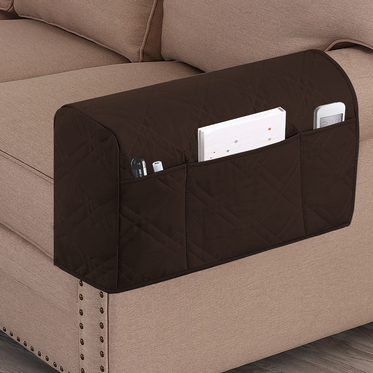 2 peças capas de apoio de braço à prova d'água para cadeiras e sofás capas de braço de sofá para capas de apoio de braço de sofá com bolso lateral protetor de móveis antiderrapante lavável de 2025 por $31.99 –P7