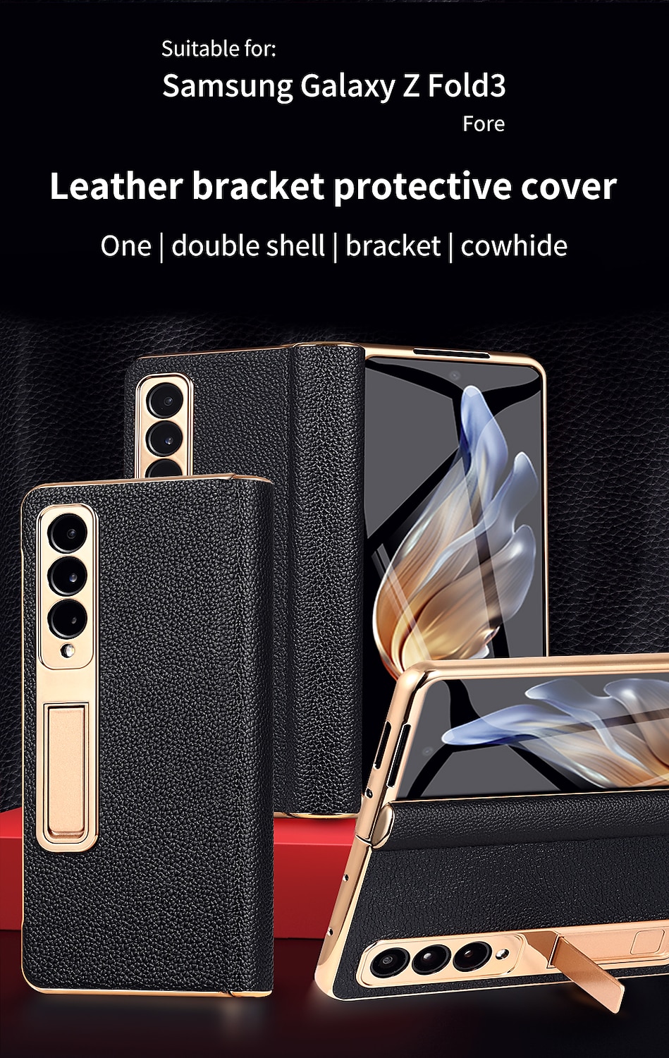 Leather Phone Case for Samsung Galaxy Z Fold 5 4 3 Fold4 Fold5 Gold Plating Magnetic Hinge Stand Back Cover with Mirror Film 2025 - $51.99 –P1