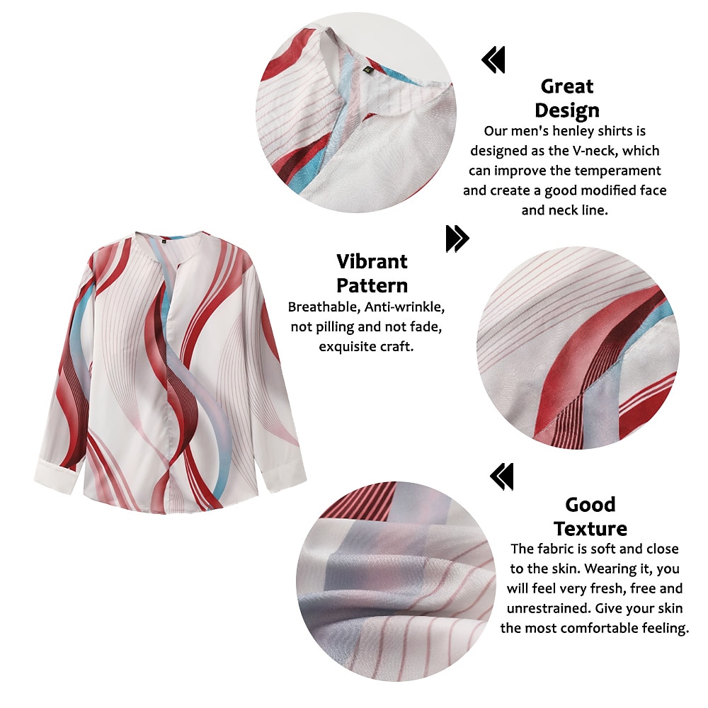 Bărbați Model Geometric Curbă Geometrie Cămașă Camașă cu nasturi Manșon Lung Modă Șic Stradă Designer În aer liber Casual Zilnic Vară Toamnă În V Imprimeu Albastru Verde Roșu Vin Albastru piscin 2025 - $26.99 –P1