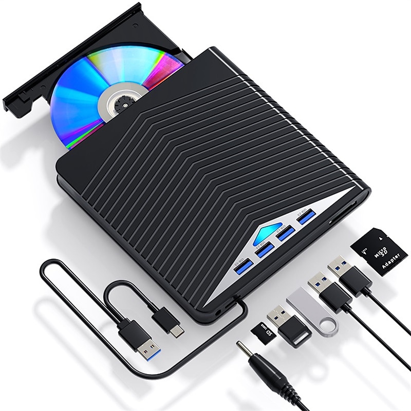 Reproductores de cd/dvd externos con 4 usb con luces led para ordenadores personales, reproductores de cd/dvd. Lector de tarjetas extensor multifunción tipo c para windows/liunx/mac os/para mac 2025 - $52.99 –P1