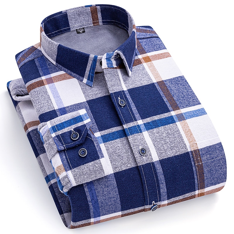 Men's Shacket Plaid / Striped / Chevron / Round Vacation New Year Light Blue Navy blue+white Yellow Red Long Sleeve Classic Collar Fall / Winter Clothing Apparel Print 2025 - $50.99 –P3