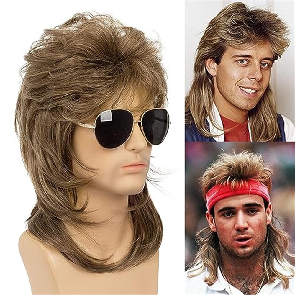 Mullet Perücke für Männer 80er Lustige Haar Perücke für männliche Rocker Karnevals Party Disco Spaß Kostüm Hellbraune Halloween Perücken 2026 - $19.99 –P4
