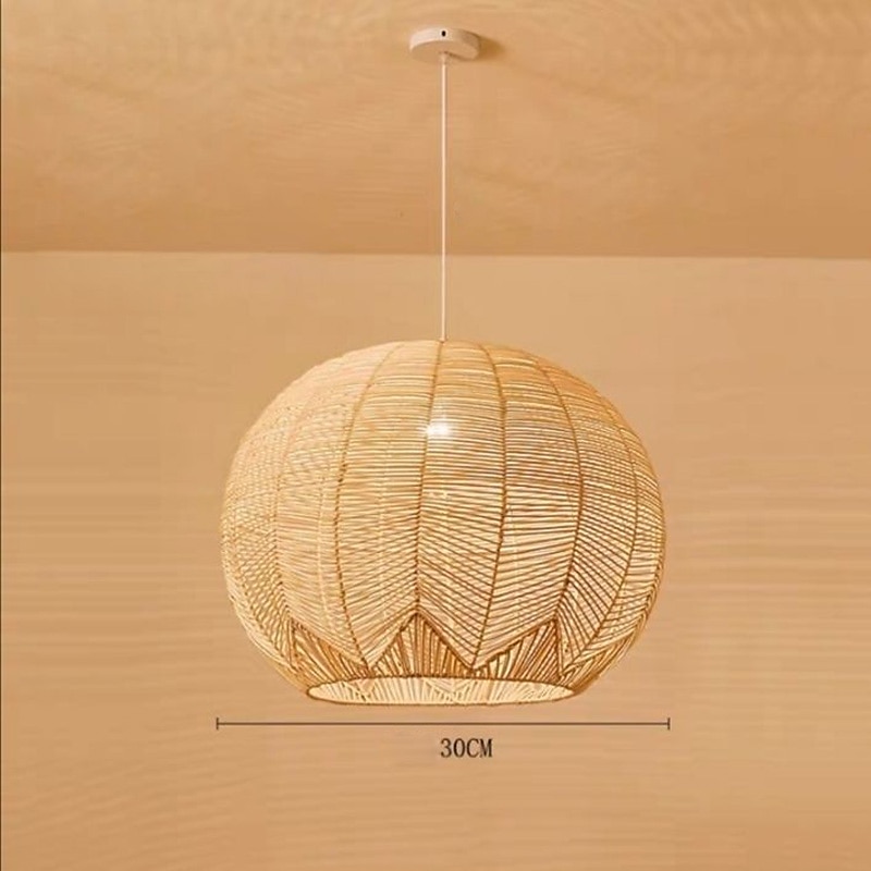 bambusz függőlámpa 30cm boho lámpatest, kézzel szőtt fonott függőlámpa, rattan csillárok étkező konyhába sziget hálószoba előszoba 110-240v 2025 - $249.99 –P5
