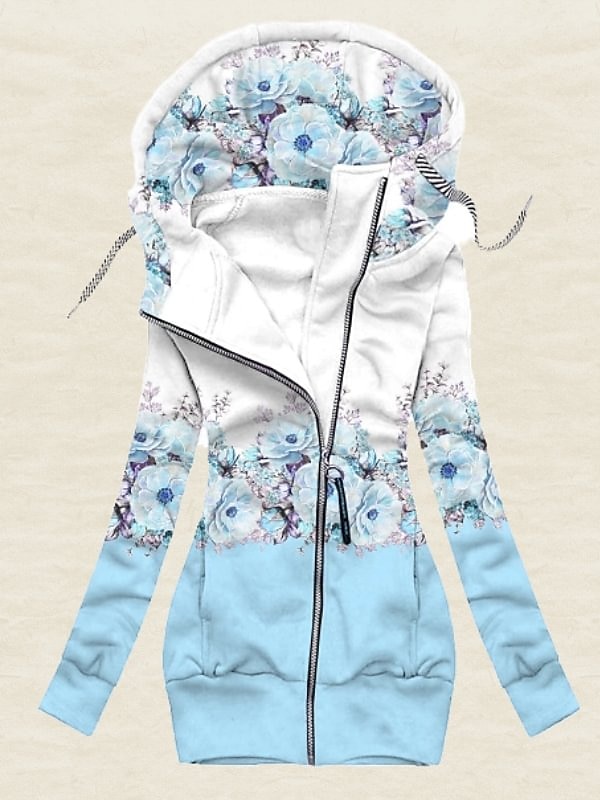 Pentru femei Floral Activ Îmbrăcăminte sportivă Manșon Lung Hanorac cu gluga Topuri obișnuite Casual Sport Inchide fermuarul Cordon Imprimeu Roz Îmbujorat Albastru piscină Mov Toamna iarna 2025 - $35.99 –P3