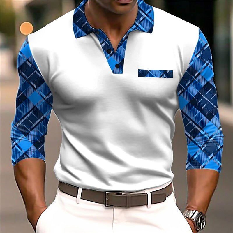 Kentucky Derby Herr Kabelstickad Polo Golf pikétröjor Långärmad Polotröjor Nedvikt Ledigt / vardag 3D Mönster Höst vinter Svart Vit Marinblå 2025 - $23.99 –P2