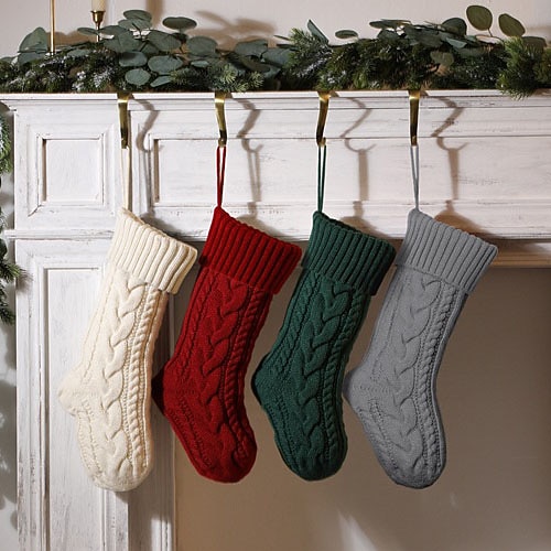 Kabelstrikkede julestrømper, 18 tommer store peishengende strømper til julepynt, julegave 2026 - $12.49 –P4