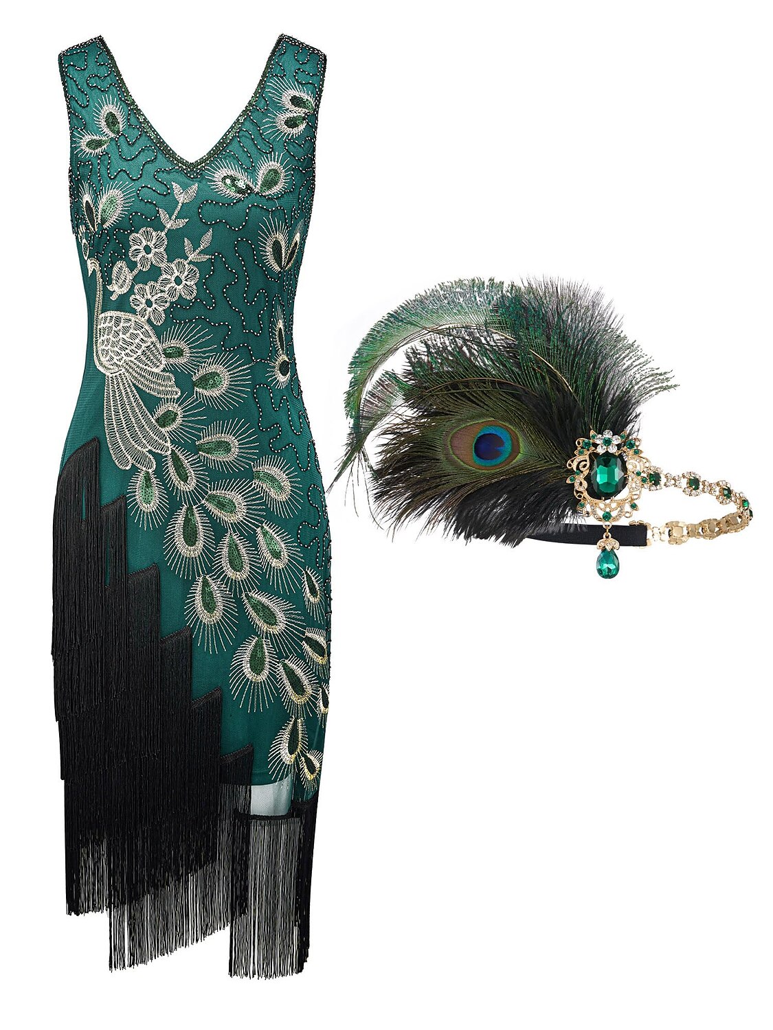Retro Vintage Loucos anos 20 Anos 20 Vestido melindroso Roupa Conjunto de acessórios O Grande Gatsby Convidado do casamento Paetês Franjas Lantejoula Franjas Decote V Mulheres Dia Das Bruxas Carnaval de 2025 por $47.99 –P6