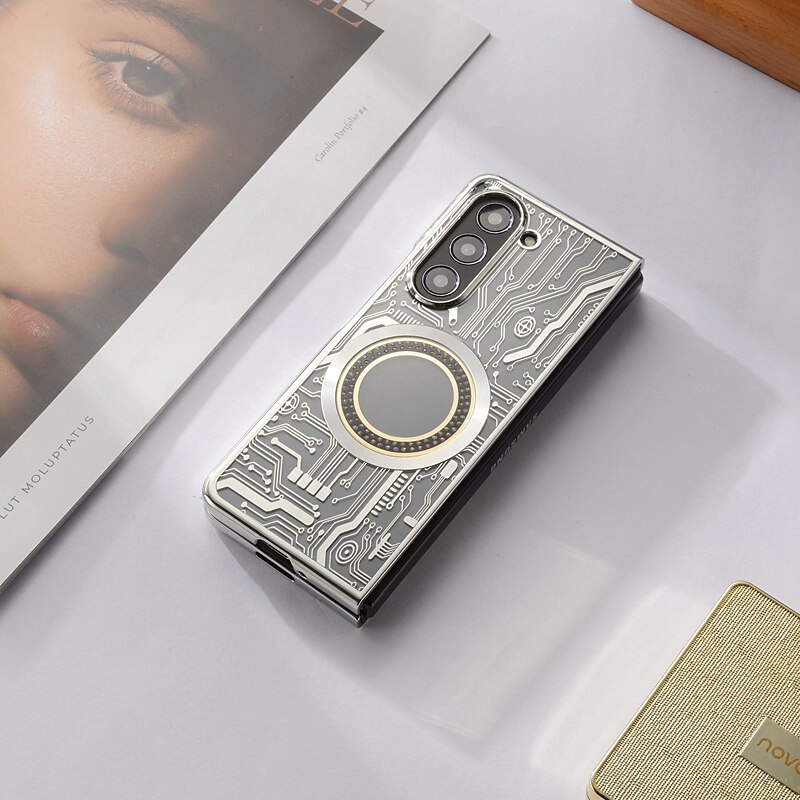 Phone Case For Samsung Galaxy Z Fold 6 Z Fold 5 Z Fold 4 Z Fold 3 Back Cover With Magsafe Support Wireless Charging Shockproof TPU Plating 2025 - $20.99 –P18