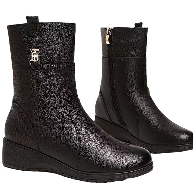 Dámské Boty Sněhule Venkovní Denní Pevná barva Podšité fleecem Kotníkové boty Booties Rovná podrážka Oblá špička Na běžné nošení Pohodlné Umělá kůže Nasazovací Černá 2025 - $16.99 –P4