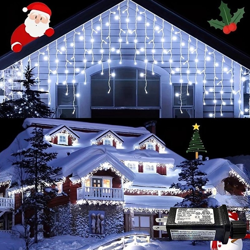 1 confezione di luci natalizie a ghiacciolo, 10 m 400 led 8 modalità e timer con 60 gocce, luci natalizie a ghiacciolo con timer, stringa di luci esterne collegabili impermeabili per vacanze, del 2025 a $18.99 –P10