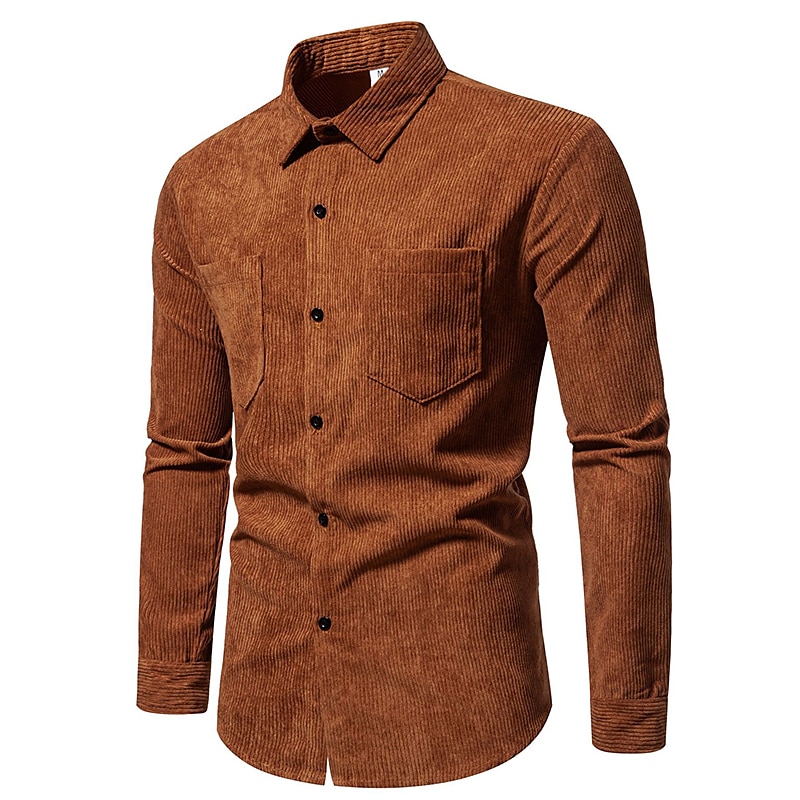 Per uomo Camicia Maglietta informale Camicia di velluto a coste Nero Giallo Rosa Viola Marrone Manica lunga Liscio Bavero Strada Da mare Di base Abbigliamento Di tendenza Comodo del 2025 a $28.99 –P17