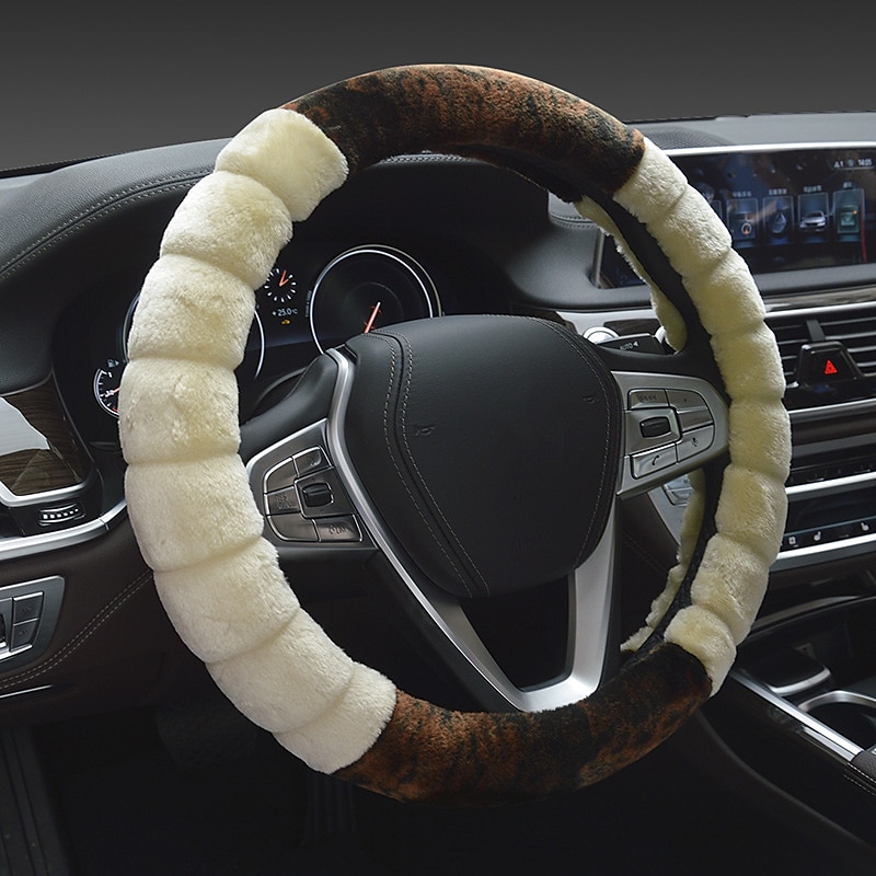 Winter kurzer Plüsch-Lenkradbezug, winterwarmes Auto-Innenraum-Set, kreative Nähte, mehrfarbiges Muster 2025 - $14.99 –P5