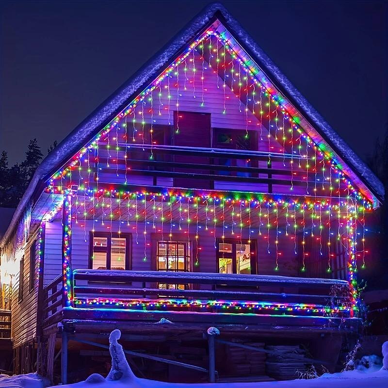 1 confezione di luci natalizie a forma di ghiacciolo, 96 led 4 m 8 modalità e timer, bianco caldo, bianco freddo, multicolore, luci a stringa esterne collegabili impermeabili per vacanze, matrimoni, del 2025 a $18.99 –P2