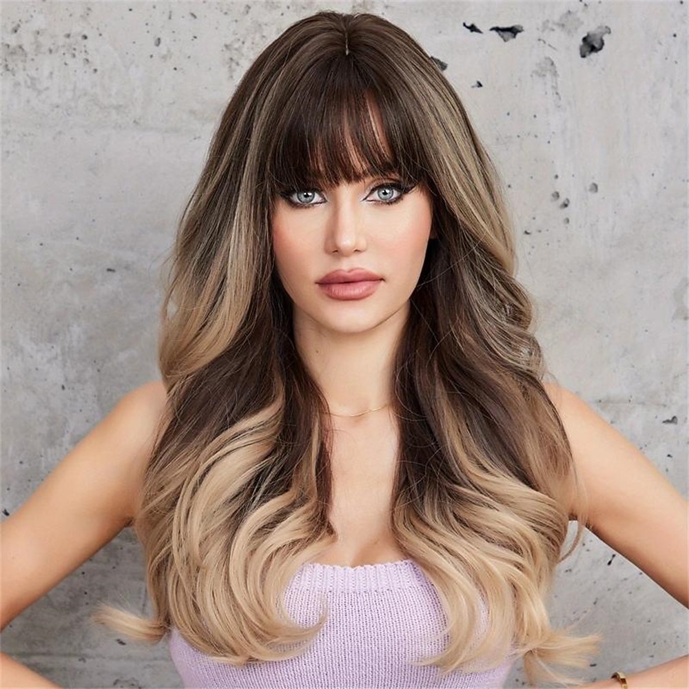 Parrucche ricce lunghe morbide e naturali da 22 pollici, parrucche marrone chiaro con frangia, parrucche per donne per la vita quotidiana del 2025 a $24.99 –P8