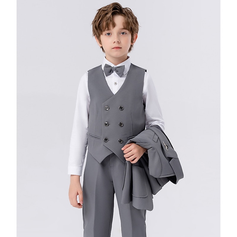 6 deler Barn Gutt Dress og blazer Antrekk Helfarge Langermet Knapp Sett Formell Kul Høst Vinter 7-13 år Grå 5-delt sett (jakke + vest + bukse + sløyfe + Blått 6-delt sett (skjorte + jakke + vest 2025 - $95.99 –P12