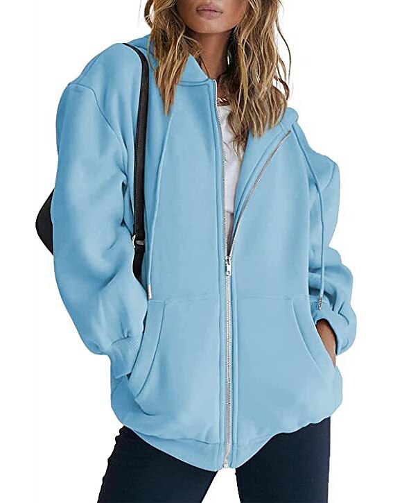 Moletom Moletom com zíper Pullover Tecido Bolso frontal Para Mulheres Adulto Não Imprimindo Rua Casual / Diário de 2025 por $21.99 –P7
