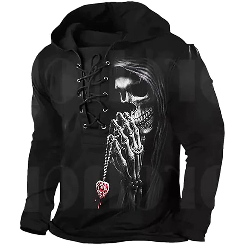 Men's Skull Graphic Prints Hoodie Hoodies Sweatshirt Pullover Hoodie Sweatshirt Long Sleeve Hooded Sweatshirt Hooded Streetwear 3D Print Casual Daily Sports Black White Lace up Print Spring & Fall 2025 - $30.99 –P4