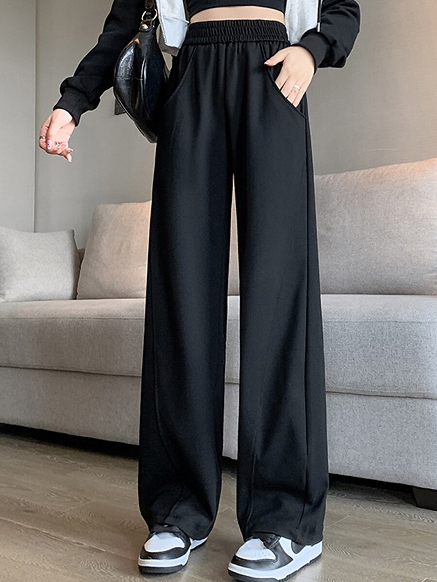 Dam Joggingbyxor Brett skaft Aktiv Mode Streetwear Fullängd Hög midja Slät Ficka Elastisk midja Högt snitt Håller värmen Komfort Mjuk Microelastisk Utomhus Semester Gata Aprikos Grå Svart Höst Vinter 2025 - $20.99 –P7