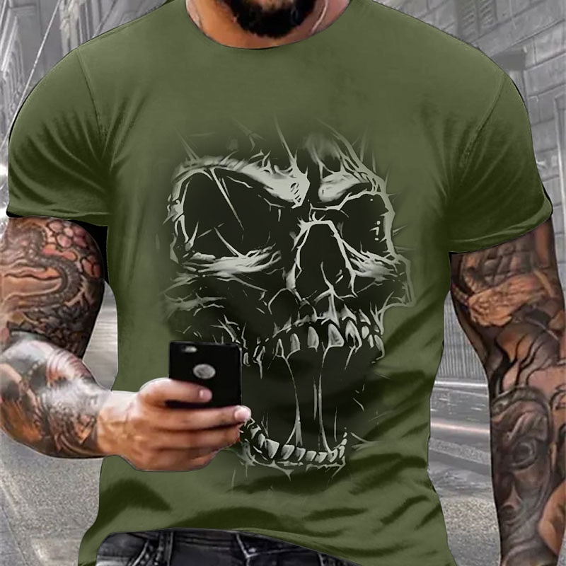 Hombre Cráneos Camiseta Camiseta superior 100% Algodón Manga Corta Gráfico Camisa Negro Blanco Camiseta cómoda Deporte Festivos Ropa de diseñador de moda 2025 - $15.99 –P5
