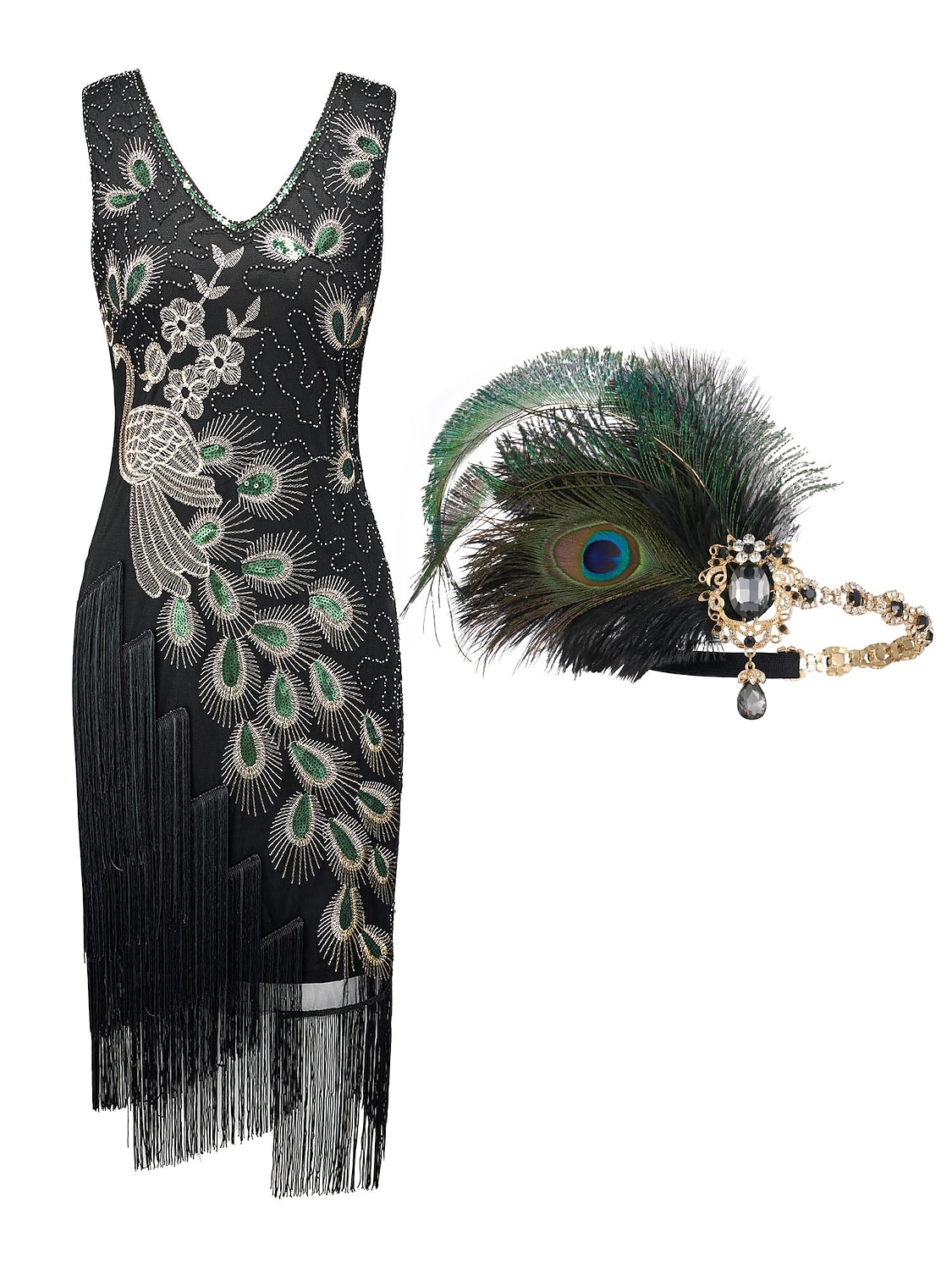 Retro Vintage Loucos anos 20 Anos 20 Vestido melindroso Roupa Conjunto de acessórios O Grande Gatsby Convidado do casamento Paetês Franjas Lantejoula Franjas Decote V Mulheres Dia Das Bruxas Carnaval de 2025 por $47.99 –P1