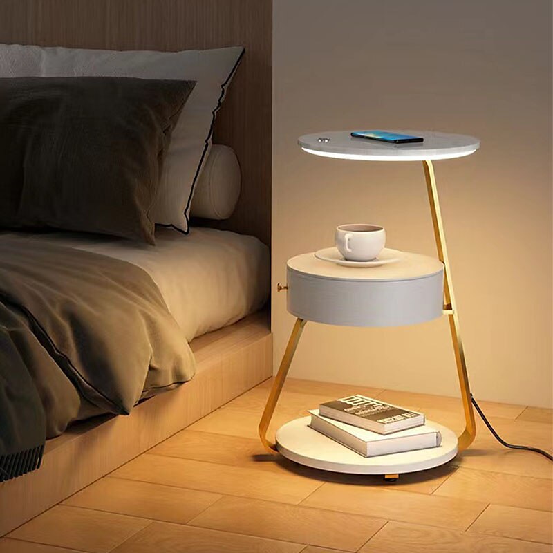 table d'appoint avec lampe, lampadaire avec table attachée, table de chevet rustique avec tiroir et chargement sans fil pour chambre à coucher, salon 110-240 V de 2025 ? $829.89 –P3