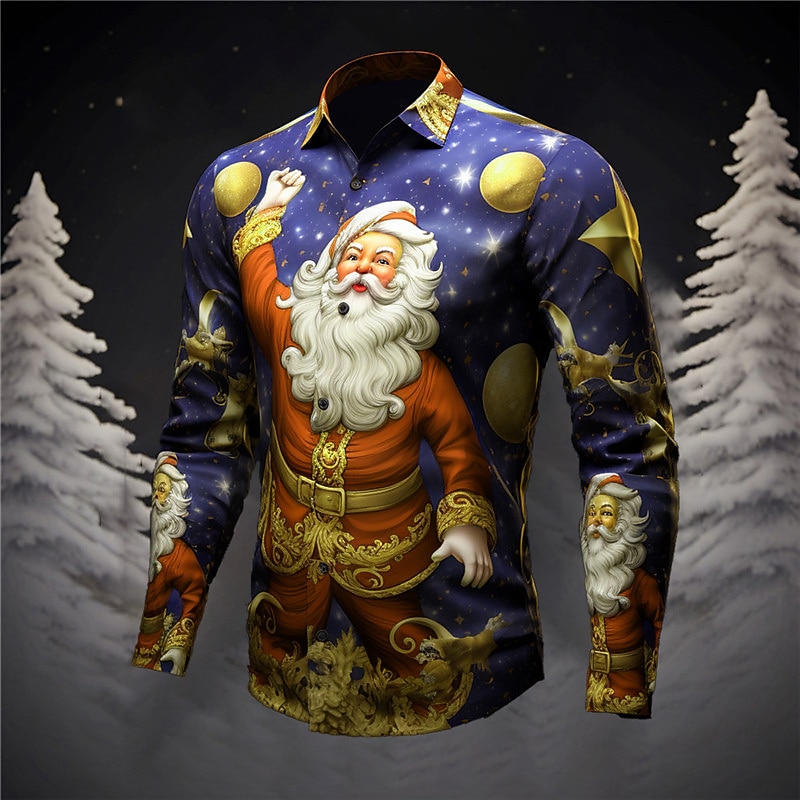 père Noël Décontractées Homme Chemise Usage quotidien Sortie Automne hiver Col rabattu manche longue Jaune, bleu marine, Bleu Roi S, M, L Tissu extensible dans les 4 sens Chemise Noël de 2025 ? $26.99 –P2