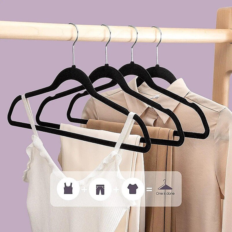 10pcs Velvet Clothes Hangers, Non Slip Clothes Rack, Space Saving Slim Hangers For Suits Coats, Jackets, Pants, And Dress Clothes, Household Storage Organizer For Bathroom, Bedroom 2025 - $14.99 –P4