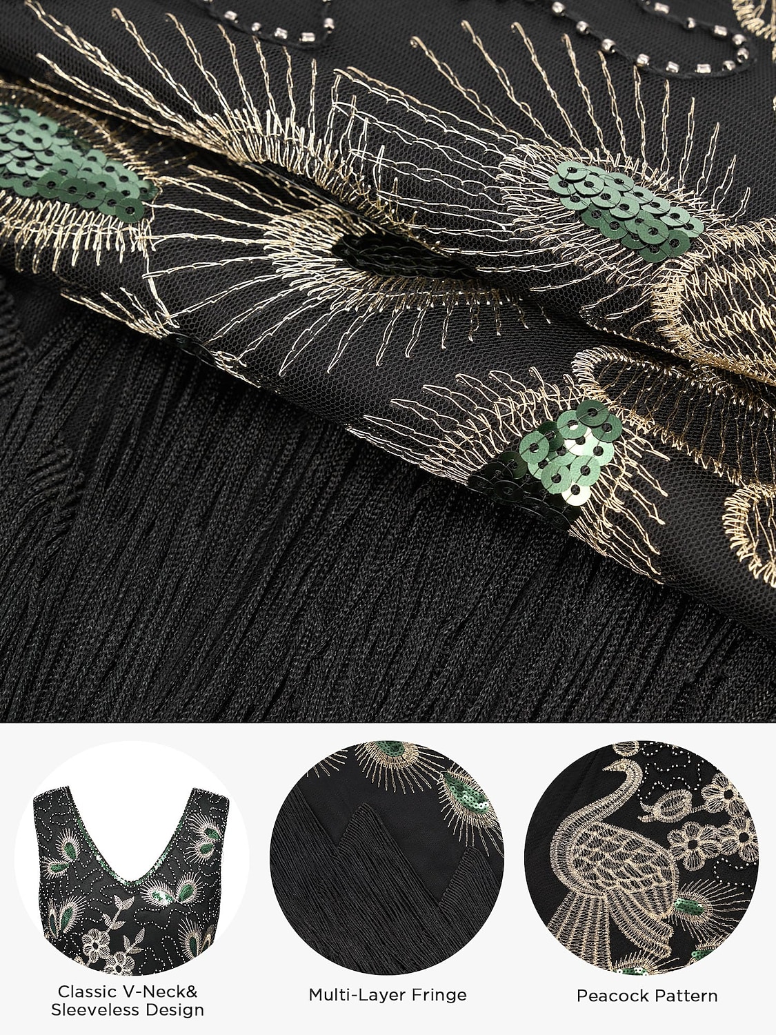 Retro Vintage Loucos anos 20 Anos 20 Vestido melindroso Roupa Conjunto de acessórios O Grande Gatsby Convidado do casamento Paetês Franjas Lantejoula Franjas Decote V Mulheres Dia Das Bruxas Carnaval de 2025 por $47.99 –P4