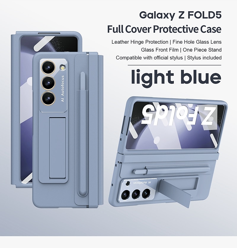 telefoon hoesje Voor Samsung Galaxy Z-vouw 6 Z Fold 5 Z Fold 4 Achterkant met standaard en schermbeschermer met S Pen Effen Kleur PC PU-nahka 2026 - $39.99 –P12