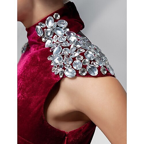 Mermaid / Trumpet Keyhole Dress Formal Evening Sweep / Brush Train Short Sleeve High Neck Velvet with Crystals Split Front 2023 2026 - $129.99 –P2
