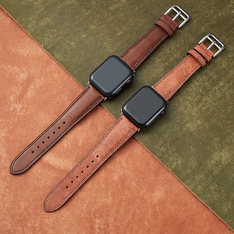 Leather Band Compatible with Apple Watch band 38mm 40mm 41mm 42mm 44mm 45mm 49mm Rugged Luxury Adjustable Genuine Leather Strap Replacement Wristband for iwatch Series Ultra 8 7 SE 6 5 4 3 2 1 2025 - $21.99 –P2