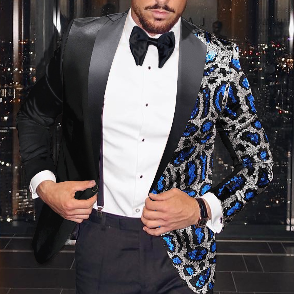 Giacca blazer da uomo in paillettes moda disco leopardata taglio plus size regolare taglio su misura monopetto a un bottone nero oro argento blu reale del 2025 a $86.99 –P1