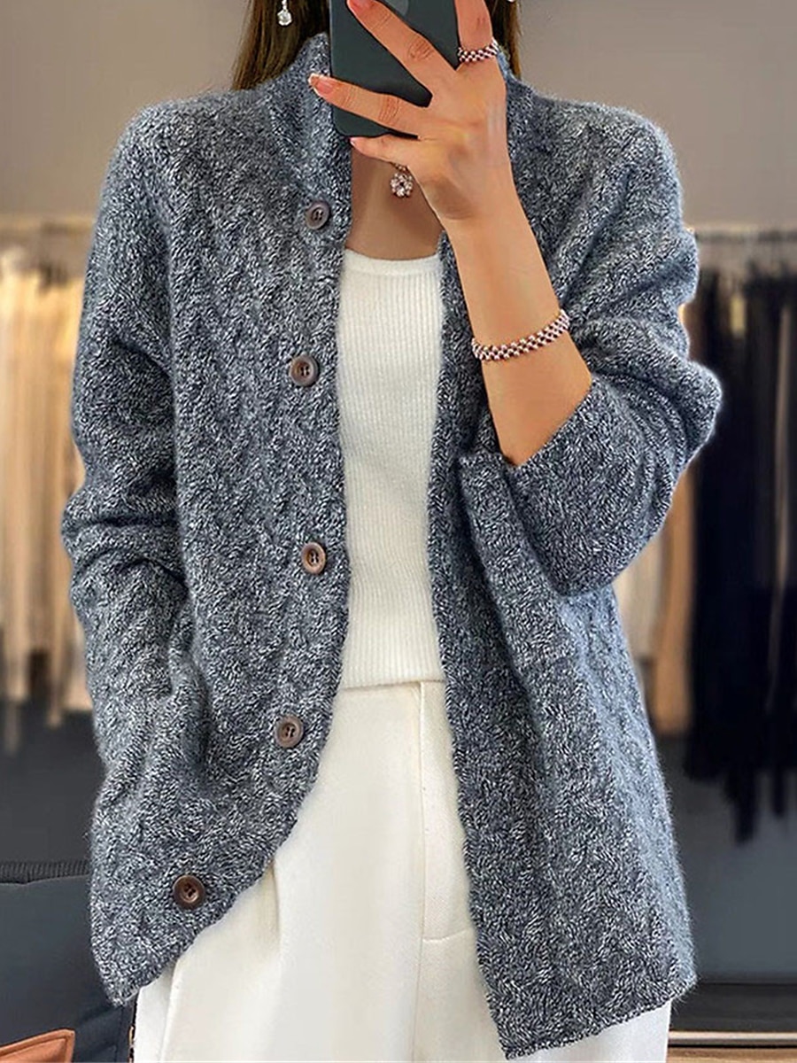 Pentru femei Bluza Epocă Modă Casual Culoare solidă Cablu Guler de stand Nasturi Tricotat Manșon Lung Topuri obișnuite Tricotat În aer liber Zilnic Ieșire Albastru piscină Cămilă Toamnă Iarnă 2025 - $65.99 –P4