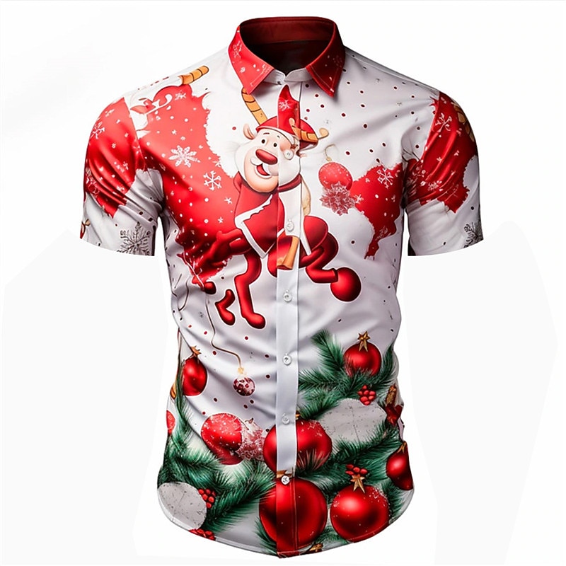 chemise décontractée pour homme, motif père Noël, arbre de Noël, cloche, tenue quotidienne, sortie, week-end, automne / automne, manches courtes, noir, blanc, rouge, s, m, l, chemise en tissu de 2025 ? $24.99 –P5