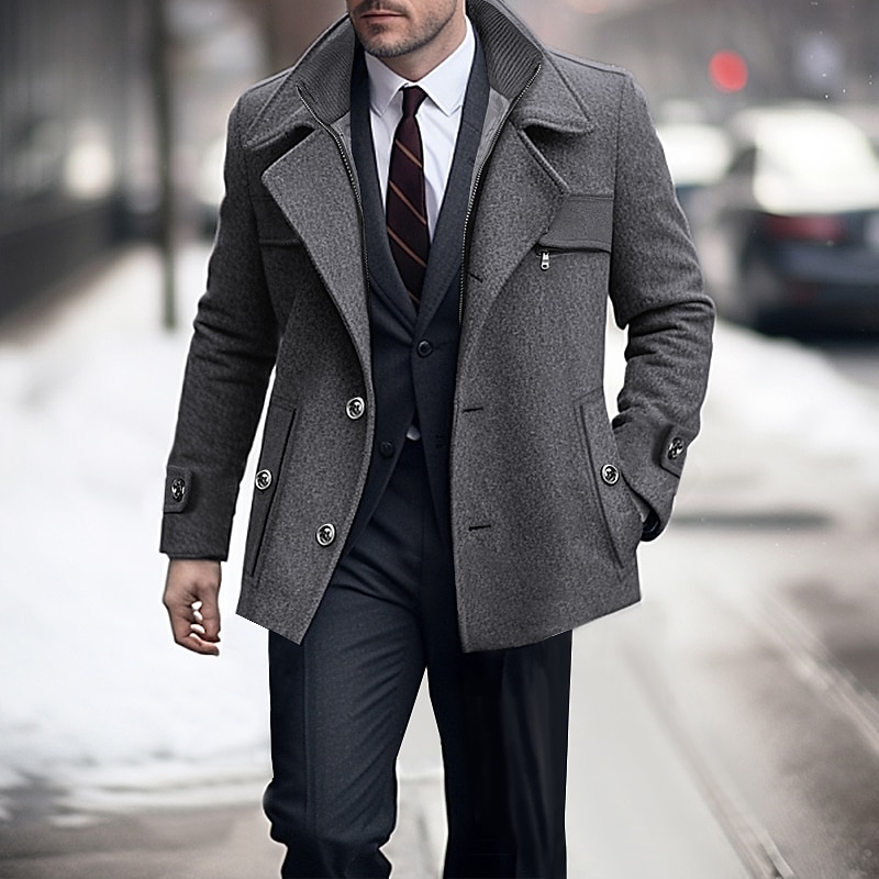 Herren Wintermantel Wollmantel Trenchcoat Outdoor Freizeitskleidung Herbst Winter Wollen warm Windbreaker Oberbekleidung Bekleidung Modisch Strassenmode Glatt Tasche Kargen Einreihiger Verschluss 2025 - $90.99 –P1