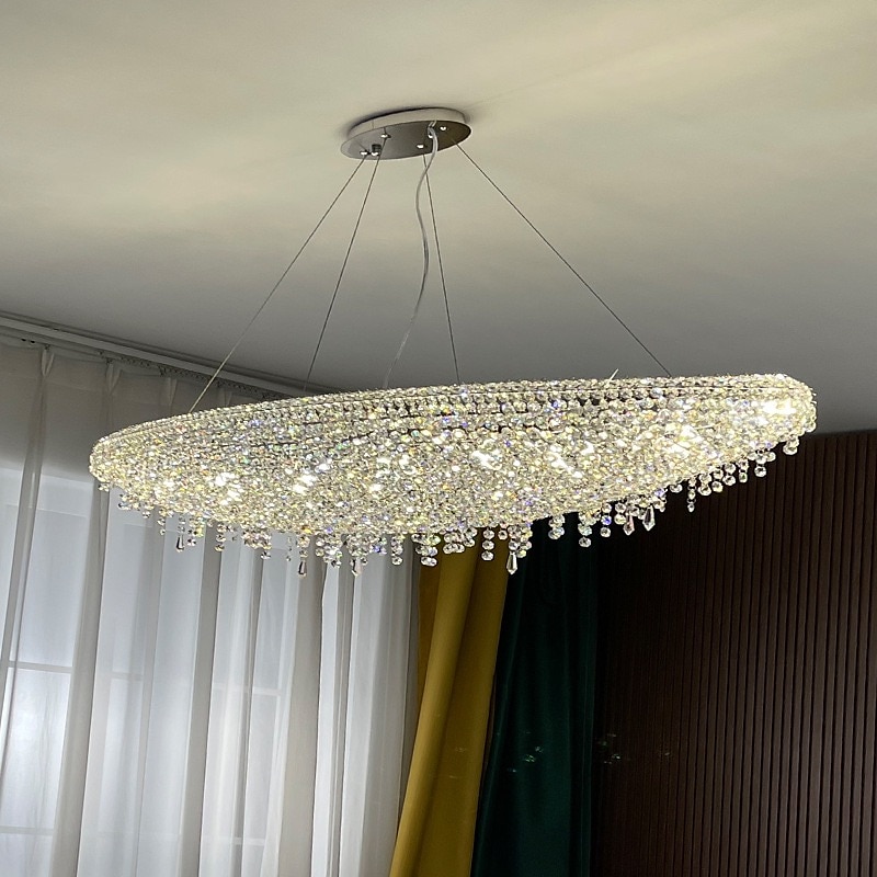 lysekrone led krystall 80 cm /8 lys flush mount lys spiraltrapp lang lysekrone villa trapp lys duplex lysekrone 110-240v 2025 - $1513.49 –P3