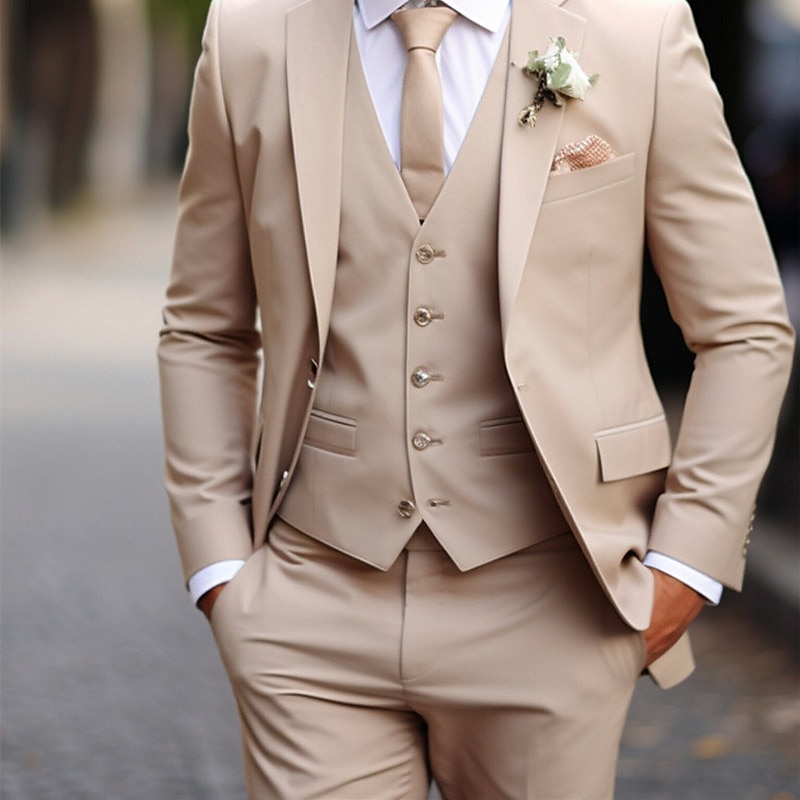 Men's Wedding Suits Dark Green Khaki Daily Business Summer Solid Colored Plus Size 3 Piece Single Breasted Two-buttons 2025 - $136.99 –P4